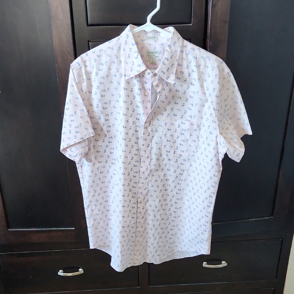 J. Crew Men's White Shirt with Blue Pattern